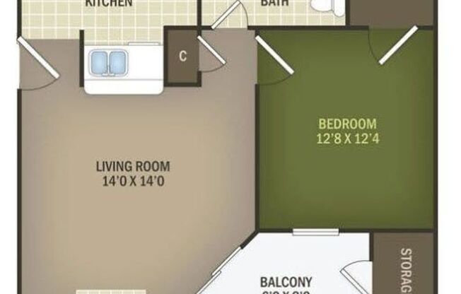 1 bed, 1 bath, 530 sqft, $899, Unit 112