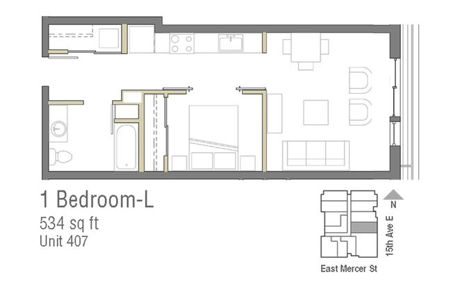 1 bed, 1 bath, 537 sqft, $1,950, Unit 202