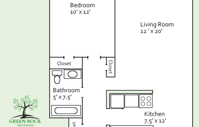 1 bed, 1 bath, 550 sqft, $1,195, Unit 404