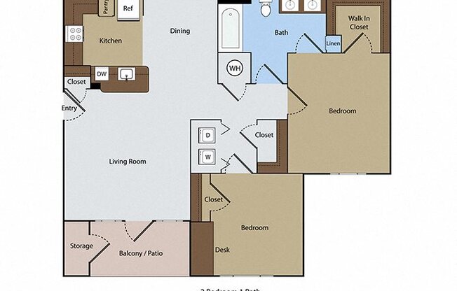 2 beds, 1 bath, 940 sqft, $1,464