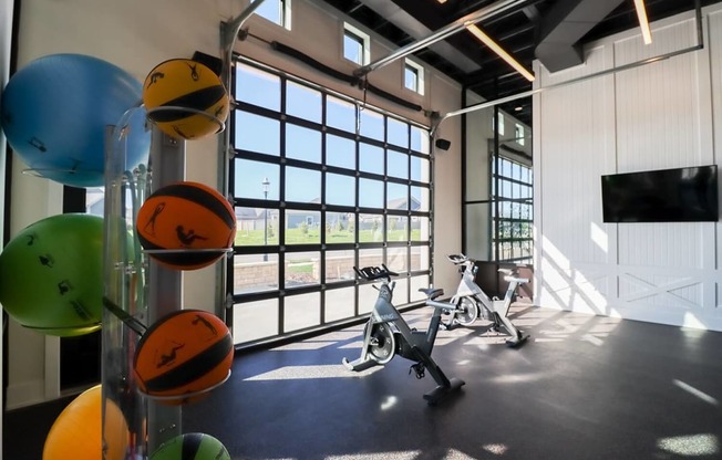 exercise equipment in the gym at the lofts at