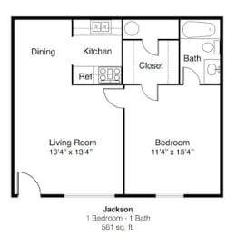 1 bed, 1 bath, 561 sqft, $952