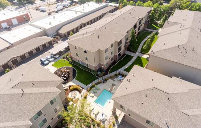 aerial view of apartments at the district at highland village apartments