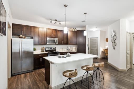 Kitchen with Large White Island at The Loree, Jacksonville, FL, 32256