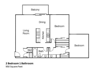 2 beds, 1 bath, 950 sqft, $2,634