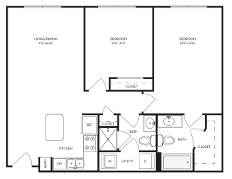 2 beds, 2 baths, 911 sqft, $1,749