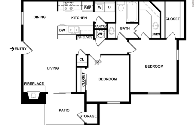 2 beds, 1 bath, 887 sqft, $1,005