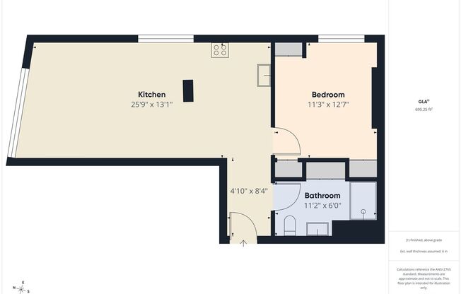 1 bed, 1 bath, 695 sqft, $1,995, Unit 5F