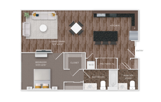1 bed, 1.5 baths, 838 sqft, $1,985