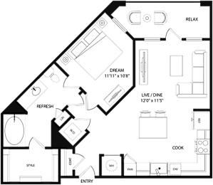 1 bed, 1 bath, 687 sqft, $1,246