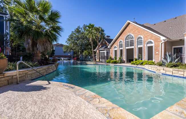 Affordable Houston Apartments – Gramercy Park – a large swimming pool in front of our clubhouse