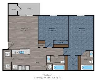 2 beds, 2 baths, 830 sqft, $1,209