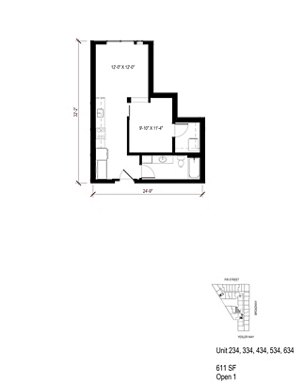1 bed, 1 bath, 611 sqft, $2,071