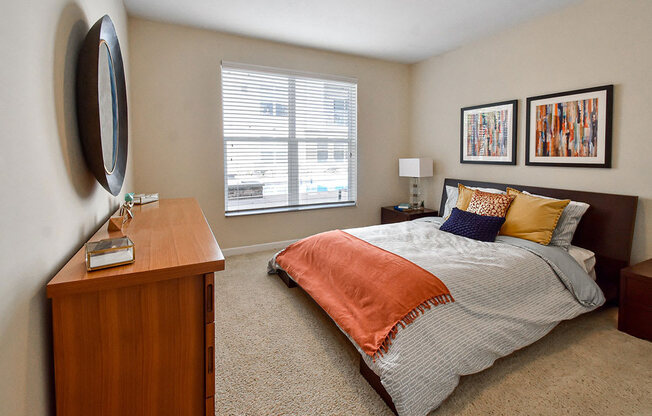 Bedroom With Expansive Windows at Kenyon Square Apartments, Ohio