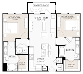 2 beds, 2 baths, 1,019 sqft, $1,739