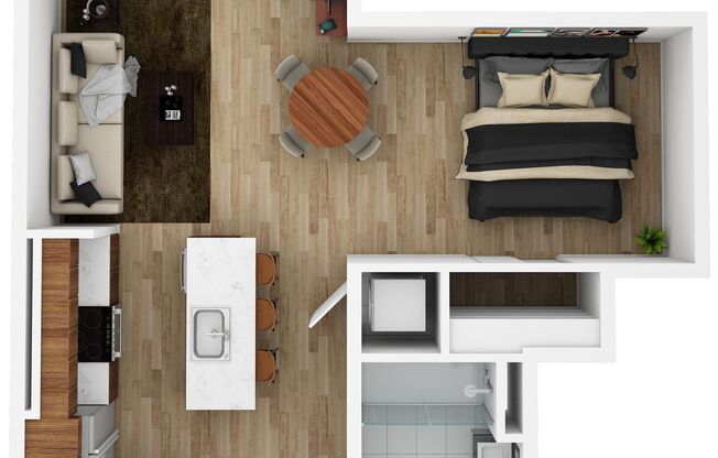 Studio, 1 bath, 529 sqft, $1,275, Unit 308