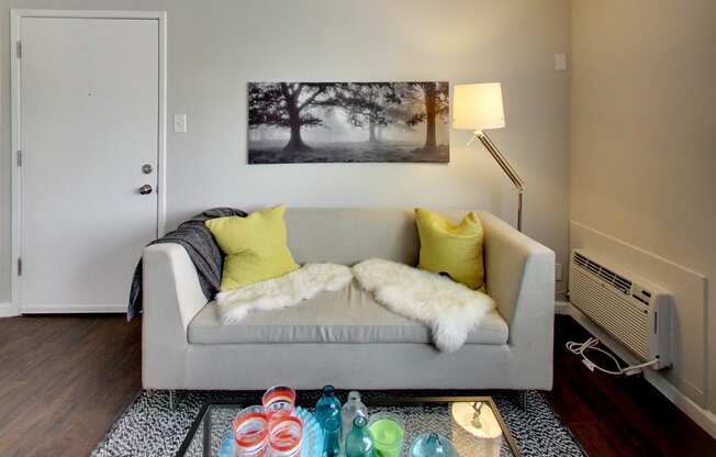 living area with ac unit at THE POST Apartments, California