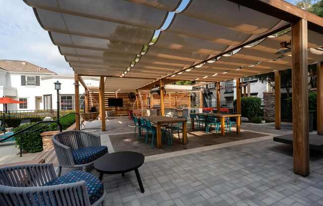 Covered Patio with Tables and Grills