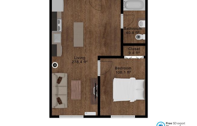 1 bed, 1 bath, 530 sqft, $925, Unit 408