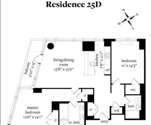 2 beds, 2 baths, 1,157 sqft, $9,500, Unit 25D