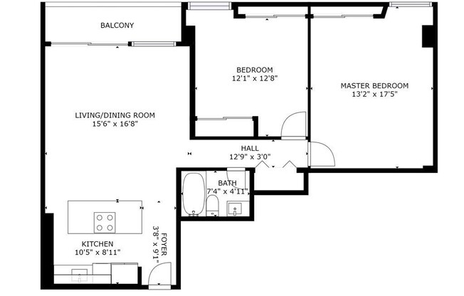 2 beds, 1 bath, 890 sqft, $3,600, Unit 6C