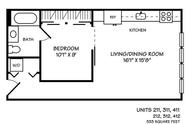 1 bed, 1 bath, 519 sqft, $2,595, Unit 211