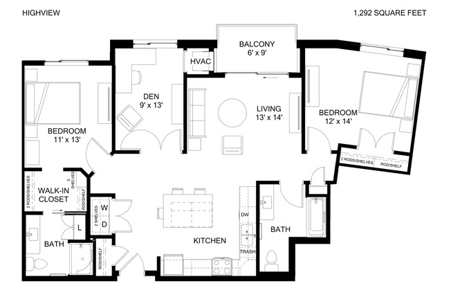 2 beds, 2 baths, 1,292 sqft, $2,525, Unit 10 - 614