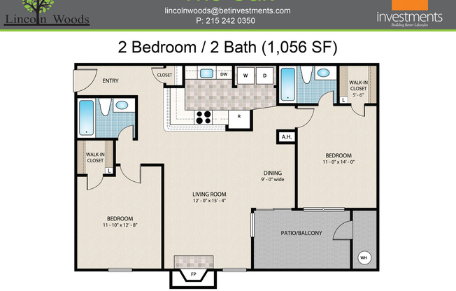 2 beds, 2 baths, 1,056 sqft, $2,550