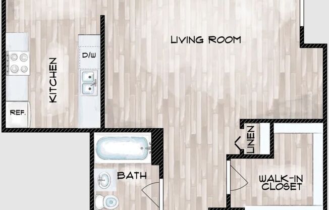 Studio, 1 bath, 552 sqft, $1,550, Unit 312