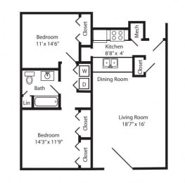 2 beds, 1 bath, 957 sqft, $1,185