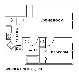 1 bed, 1 bath, 480 sqft, $890, Unit 70