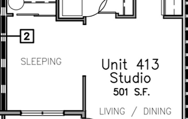 Studio, 1 bath, 501 sqft, $1,420, Unit 413