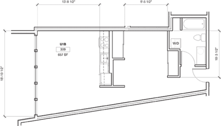 1 bed, 1 bath, 670 sqft, $1,945