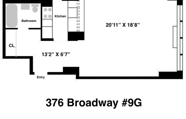 Studio, 1 bath, 600 sqft, $4,500, Unit 9G