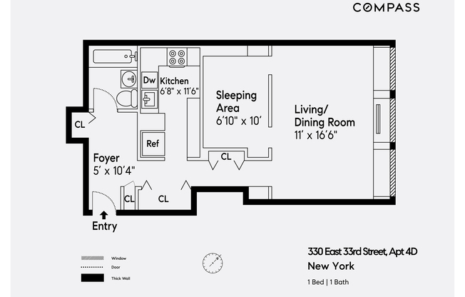 1 bed, 1 bath, $3,850, Unit 4D