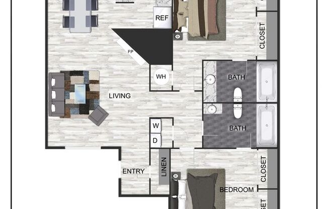 2 beds, 2 baths, 965 sqft, $1,270, Unit 323