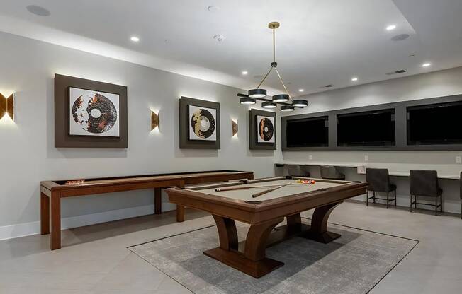 Game Room with Shuffle Board and Pool