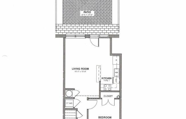 1 bed, 1 bath, 615 sqft, $995, Unit 111