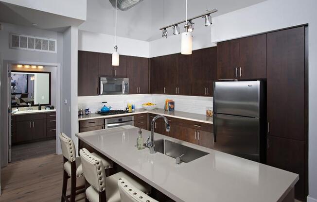 Phoenix Apartments -Biltmore at Camelback Kitchen with Matching Stainless Steel Appliances and Large Island