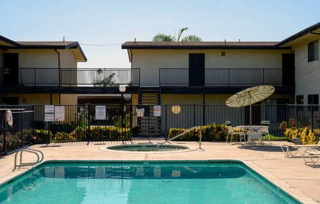 our apartments showcase an unique swimming pool at Park Columbia Apts, California