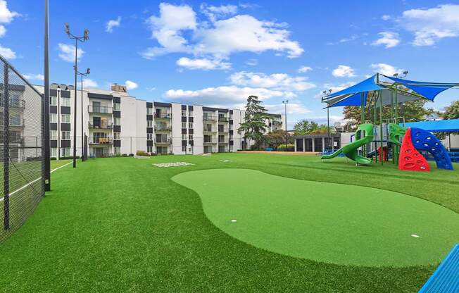 A playground with a putting green