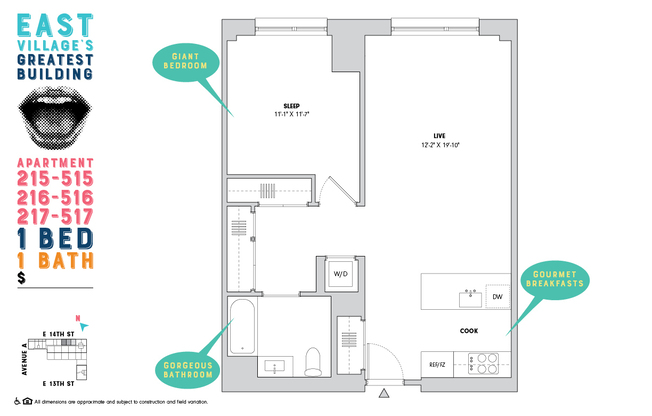 1 bed, 1 bath, $6,225, Unit 516