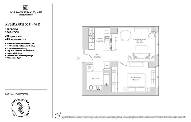 1 bed, 1 bath, 694 sqft, $5,500, Unit 48E