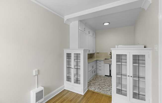 View of the kitchen from the living room at Charbern Apartment Homes, Seattle, WA, 98122