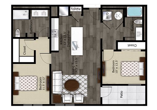 2 beds, 2 baths, 1,165 sqft, $2,073