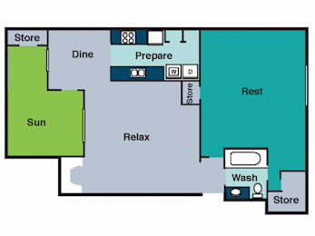  Floor Plan 1 Bed 1 Bath
