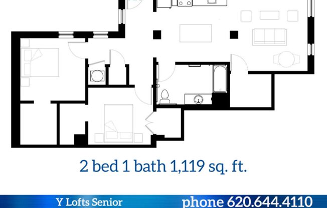 2 beds, 1 bath, 1,119 sqft, $985, Unit 018