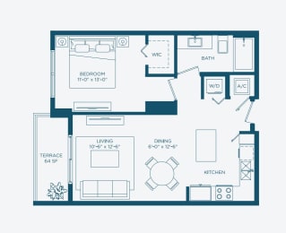 1 bed, 1 bath, 700 sqft, $2,498