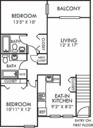 2 beds, 2 baths, 881 sqft, $1,397