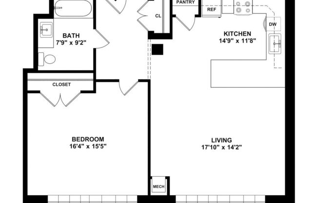 1 bed, 1 bath, 784 sqft, $1,655
